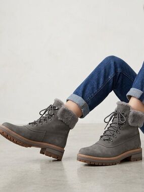 Timberland Womens Grey Courmayeur Valley Shearling Waterproof Cold-Weather Boots